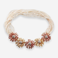Jean Vitau 18K Yellow Gold Platinum Pearl Sapphire Diamond Multi-Strand Necklace OG-36240