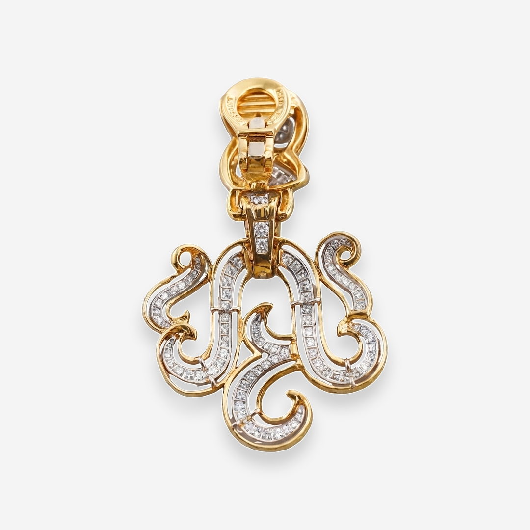 David Webb 18K Yellow Gold and Platinum Diamond Scroll Drop Earrings OG-36308 - THE SOLIST