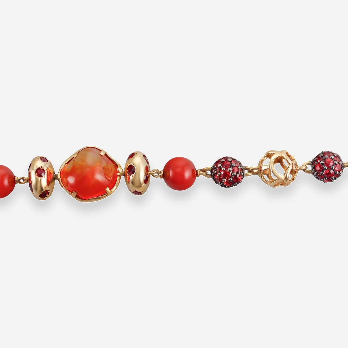 John Hardy Naga 18K Yellow Gold Fire Opal, Orange Sapphire and Coral Station Necklace OG-36253 - THE SOLIST
