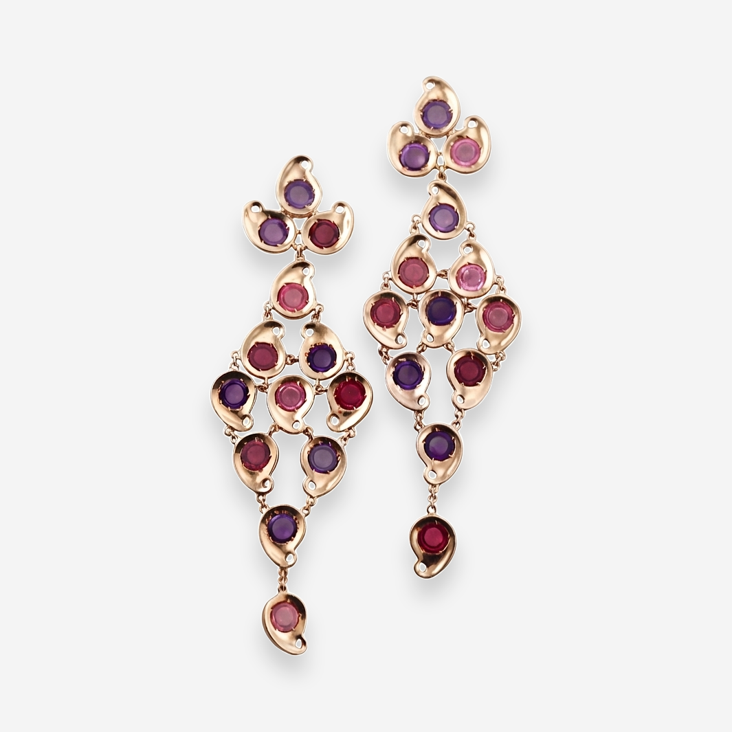 Tamara Comolli 18K Yellow Gold Pink Tourmaline & Amethyst Chandelier Earrings OG-36043