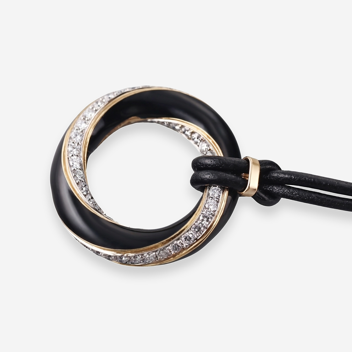 David Webb 18K Yellow Gold Platinum Diamond Black Enamel Pendant Necklace OG-35544 - THE SOLIST