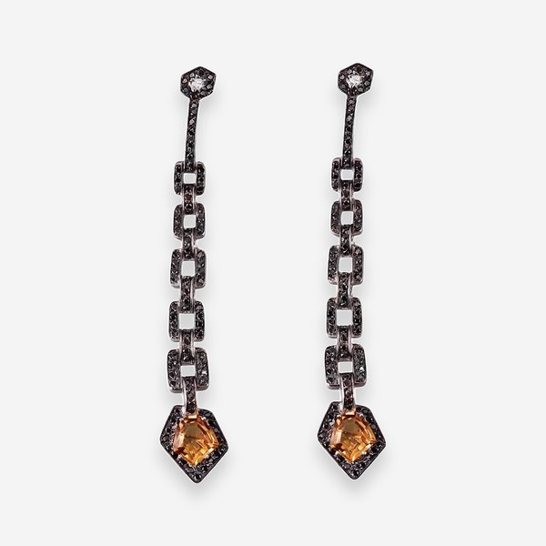 H. Stern 18K White Gold Black Diamond and Citrine Drop Earrings OG-35885 - THE SOLIST