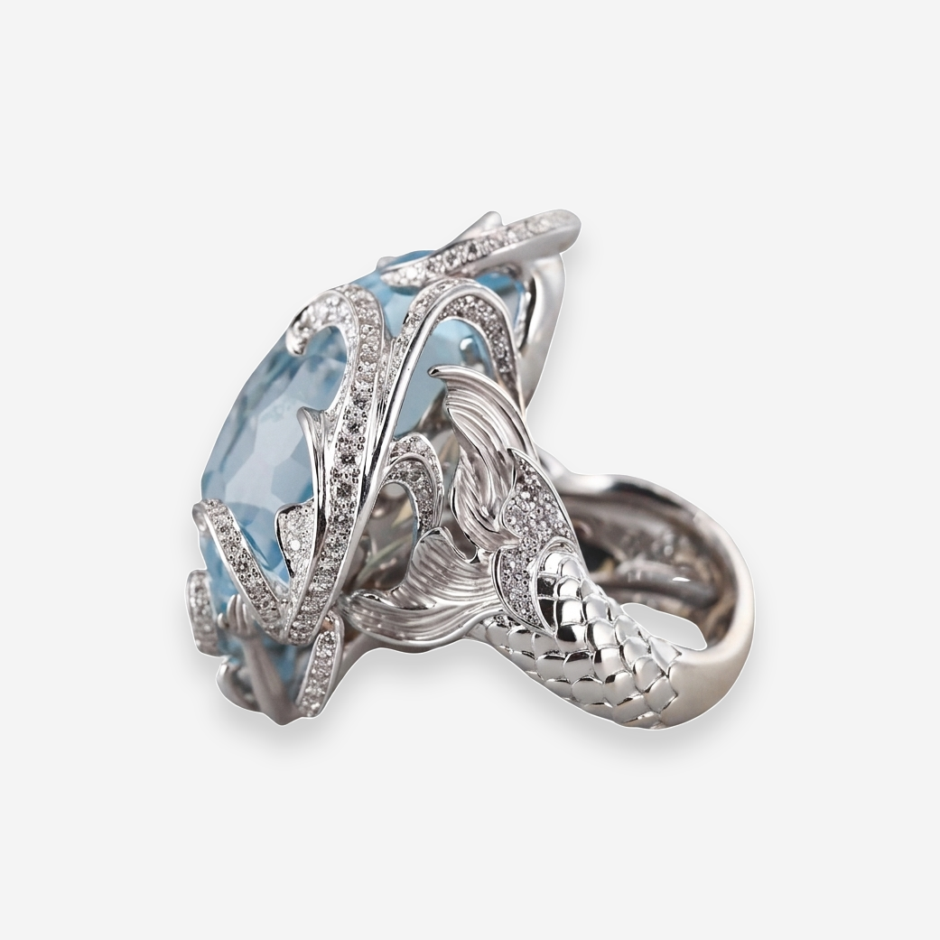 Carrera Y Carrera Atlantis Sirena Ola 18K White Gold Blue Topaz Diamond Ring Sz. 7 OG-36082 - THE SOLIST