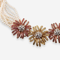 Jean Vitau 18K Yellow Gold Platinum Pearl Sapphire Diamond Multi-Strand Necklace OG-36240