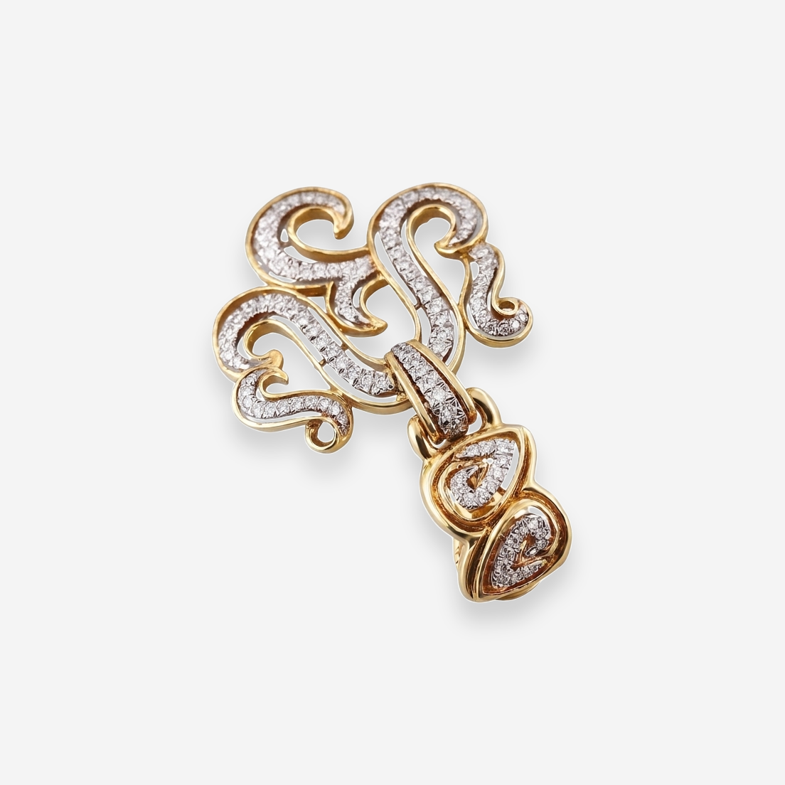David Webb 18K Yellow Gold and Platinum Diamond Scroll Drop Earrings OG-36308 - THE SOLIST
