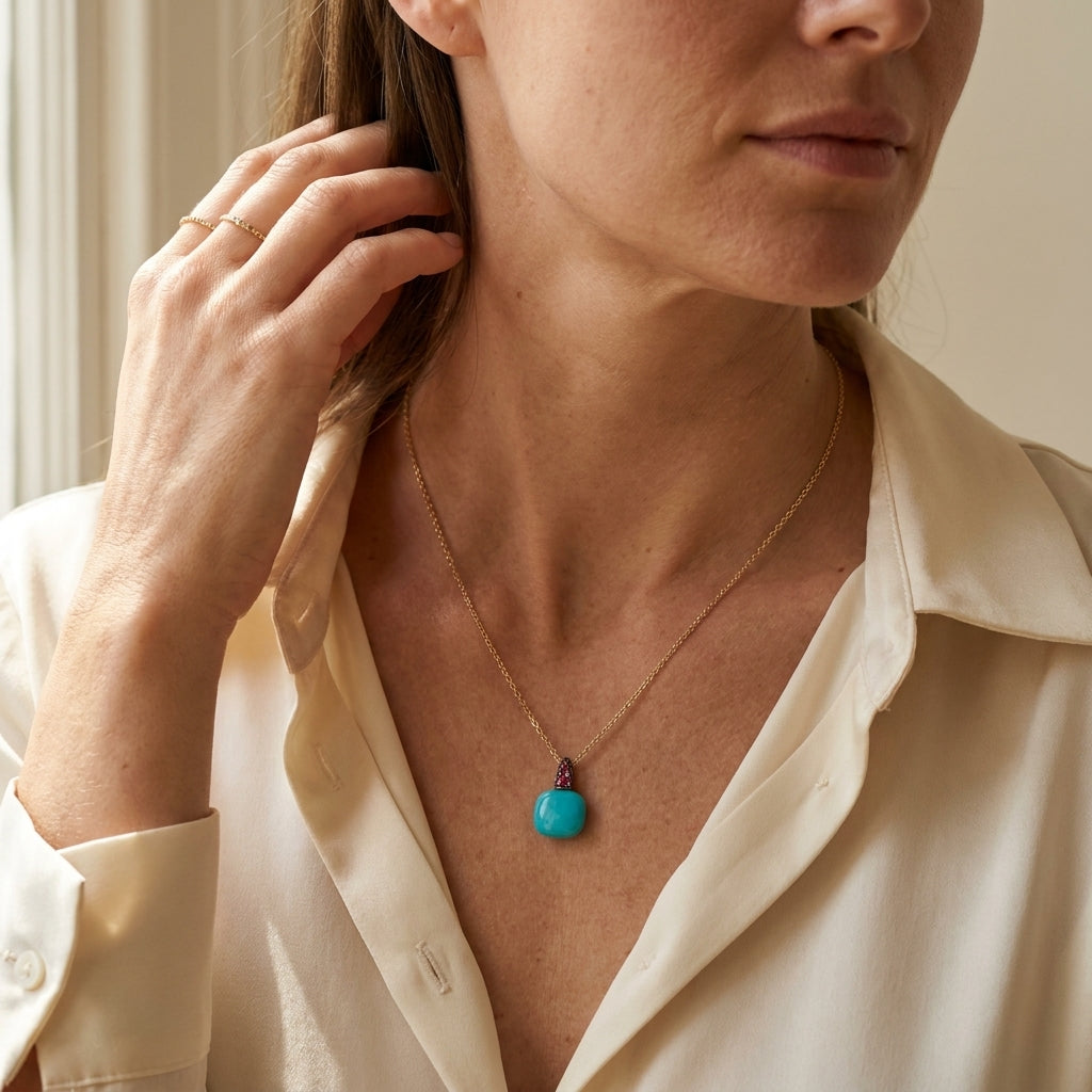 Pomellato Capri 18K Rose Gold Turquoise and Rhodolite Pendant Necklace A137-137 - THE SOLIST