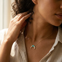 Sydney Evan Pavé Inverted Crescent 14K Yellow Gold Diamond and Turquoise Pendant Necklace NJP1254TQ-Y18XT