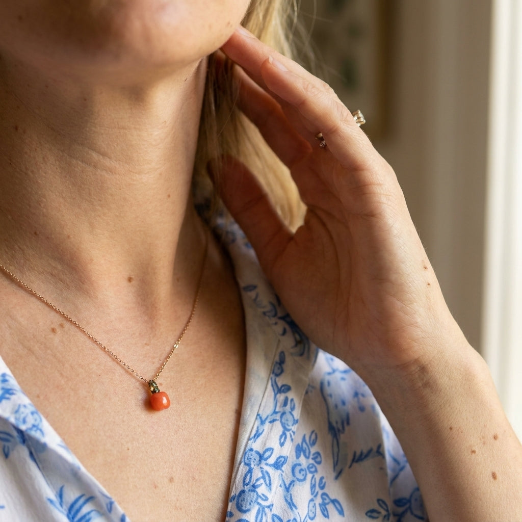 Pomellato Capri 18K Rose Gold Coral and Tsavorite Pendant Necklace A133-133