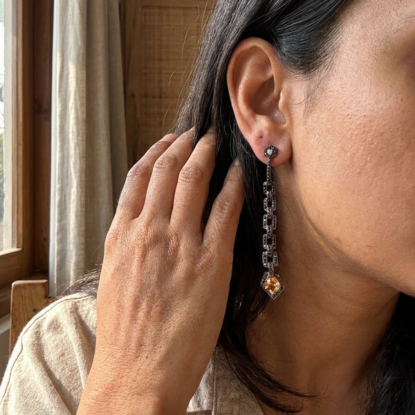 H. Stern 18K White Gold Black Diamond and Citrine Drop Earrings OG-35885 - THE SOLIST