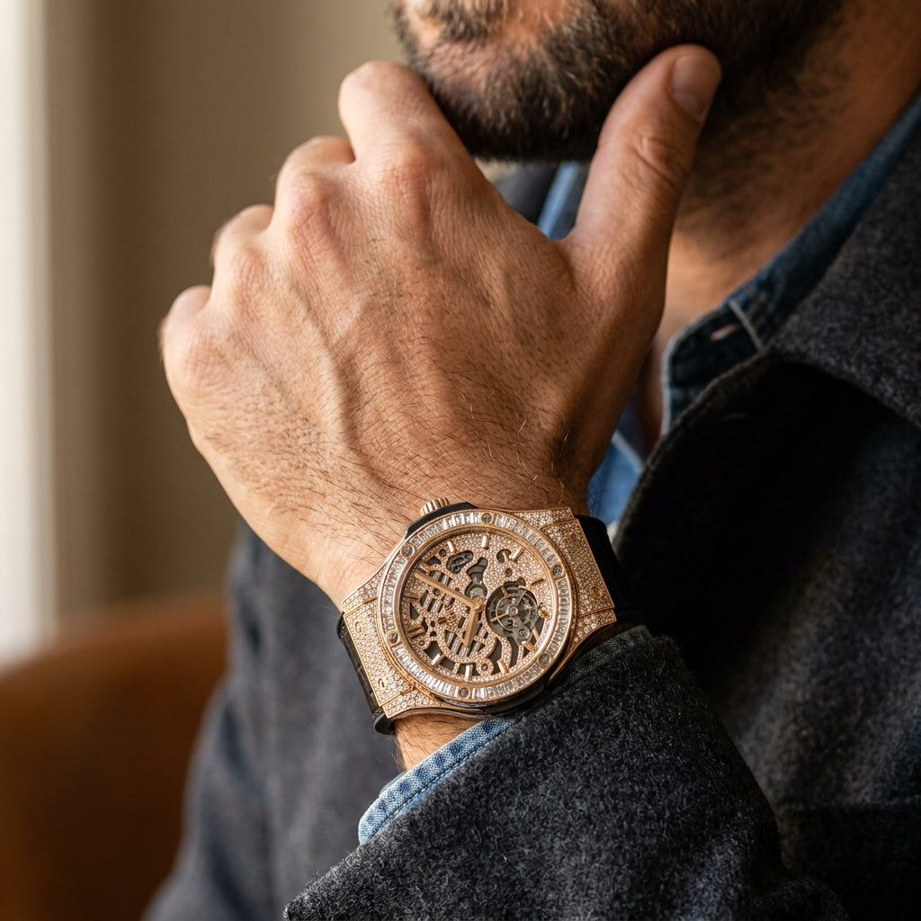Hublot Classic Fusion Ultra Thin 18K Rose Gold Diamond Manual Wind Men's Watch 515.OX.9000.LR.0904