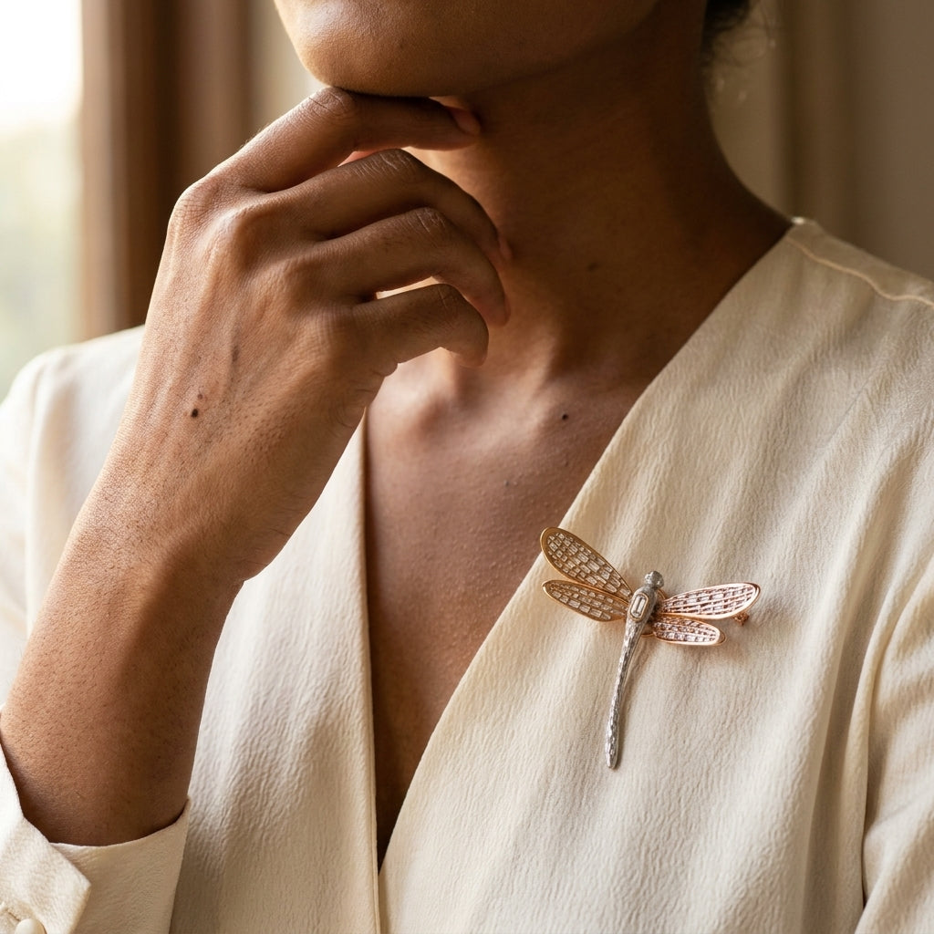 Lugano 18K Rose Gold Diamond Dragonfly Brooch 8009715 - THE SOLIST