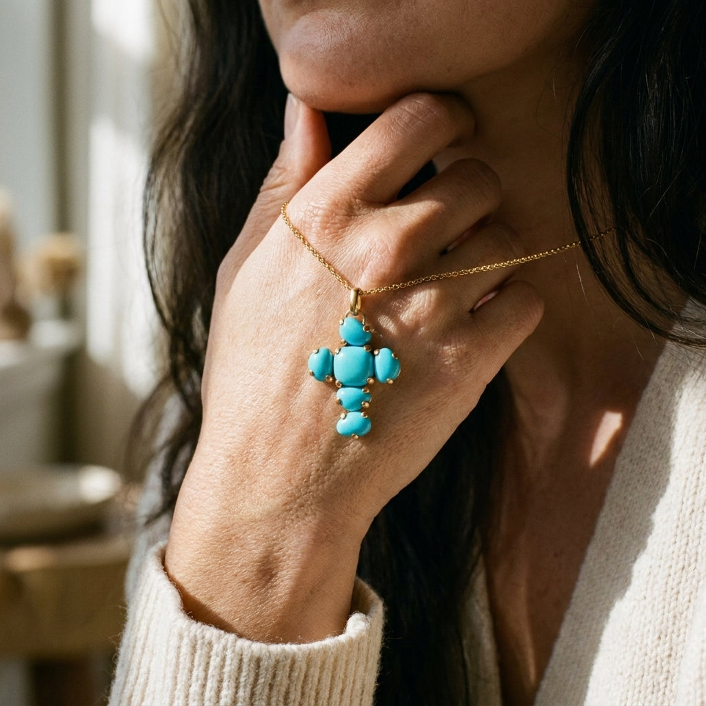 Pomellato Capri 18K Rose Gold Turquoise and Rock Crystal Cross Pendant M.A705W07JTU-141 - THE SOLIST