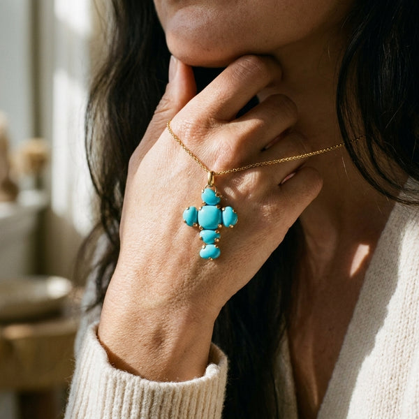 Pomellato Capri 18K Rose Gold Turquoise and Rock Crystal Cross Pendant M.A705W07JTU-141 - THE SOLIST
