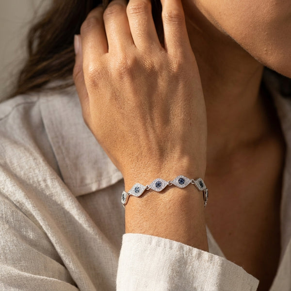 Sydney Evan Multiple Protective Eye 14K White Gold Diamond and Sapphire Link Bracelet B9128S-WB