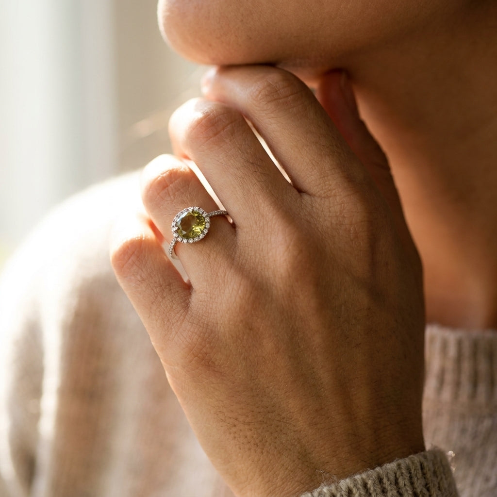 Pomellato Colpo di Fulmine 18K White Gold Peridot Diamond Ring Sz. 6.25 A105-105 - THE SOLIST