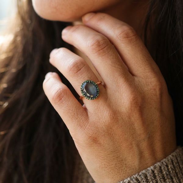 Pomellato Colpo di Fulmine 18K Rose Gold London Blue Topaz Tsavorite Ring Sz. 6 A.B307/07TLTZ-102 - THE SOLIST