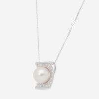 London Pearl 18K White Gold Fresh Water Pearl 9.5 - 10mm and Diamond Pendant Necklace P04970D1 - THE SOLIST - London Pearl