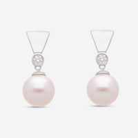 London Pearl 18K White Gold White Fresh Water 10mm Pearls and Diamond Drop Earrings E4097FW - THE SOLIST - London Pearl