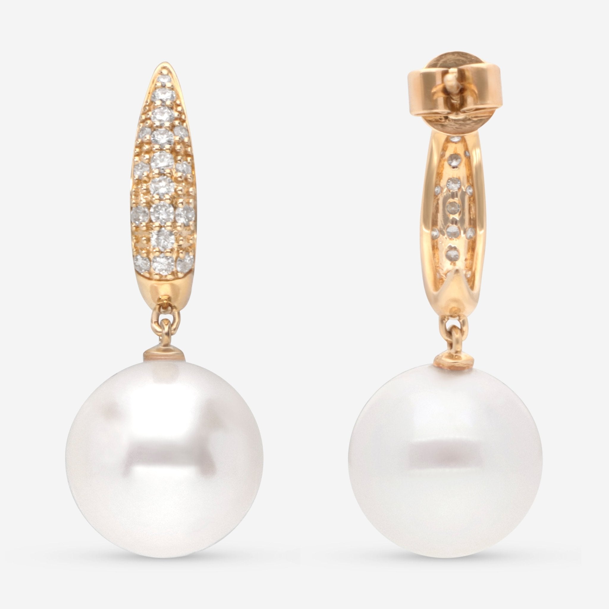 London Pearl 18K Yellow Gold Fresh Water Pearls 12mm and Diamond Drop Earrings E11285 - THE SOLIST - London Pearl