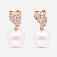London Pearl 18K Yellow Gold Round Akoya 9.8mm Pearls and Diamond Drop Earrings E0993FW - THE SOLIST - London Pearl