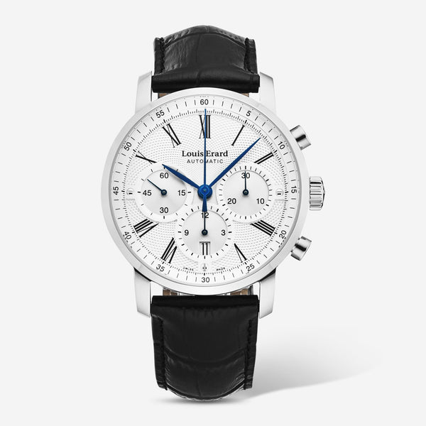 Louis Erard Excellence Chronograph Silver Dial Black Leather Strap Men's Automatic Watch 71231AA31.BDC51 - THE SOLIST - Louis Erard