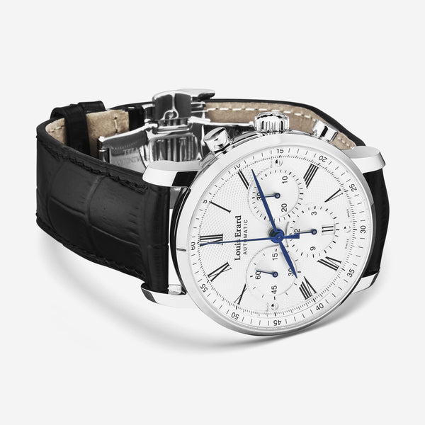 Louis Erard Excellence Chronograph Silver Dial Black Leather Strap Men's Automatic Watch 71231AA31.BDC51 - THE SOLIST - Louis Erard