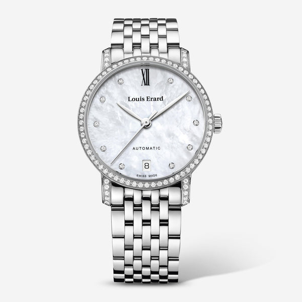 Louis Erard Excellence Diamond White Mother of Pearl Dial Stainless Steel Ladies Automatic Watch 68235FS14.BMA34 - THE SOLIST - Louis Erard