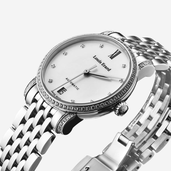 Louis Erard Excellence Diamond White Mother of Pearl Dial Stainless Steel Ladies Automatic Watch 68235FS14.BMA34 - THE SOLIST - Louis Erard