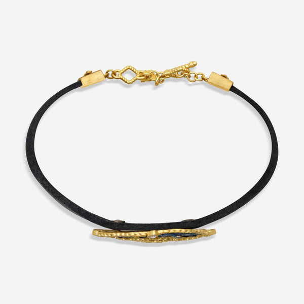 Armenta Sueno 18K Yellow Gold & Leather Diamond & White Sapphire Cuff Bracelet 1
