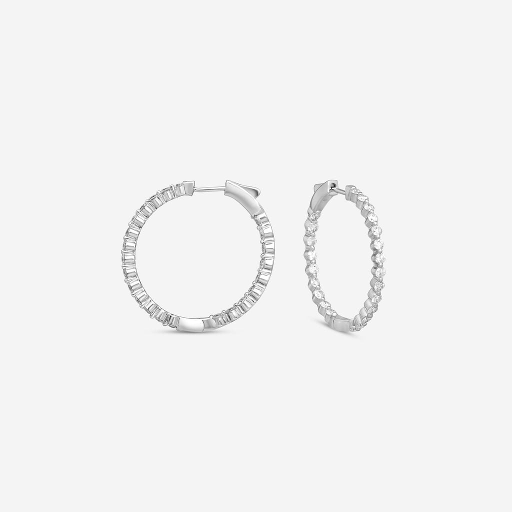 Ina Mar 14K White Gold Diamond Shared Prong Hoop Earrings E1183B-FW-200F - THE SOLIST