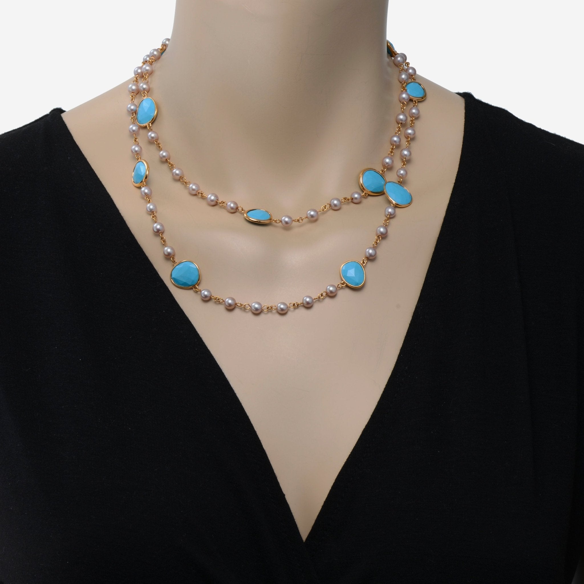 Mimi Milano 18K Rose Gold, Turquoise and Pearl Strand Necklace C326R319 - THE SOLIST - Mimi Milano