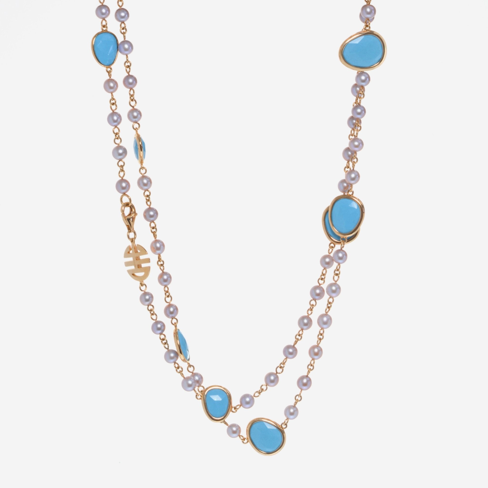 Mimi Milano 18K Rose Gold, Turquoise and Pearl Strand Necklace C326R319 - THE SOLIST - Mimi Milano