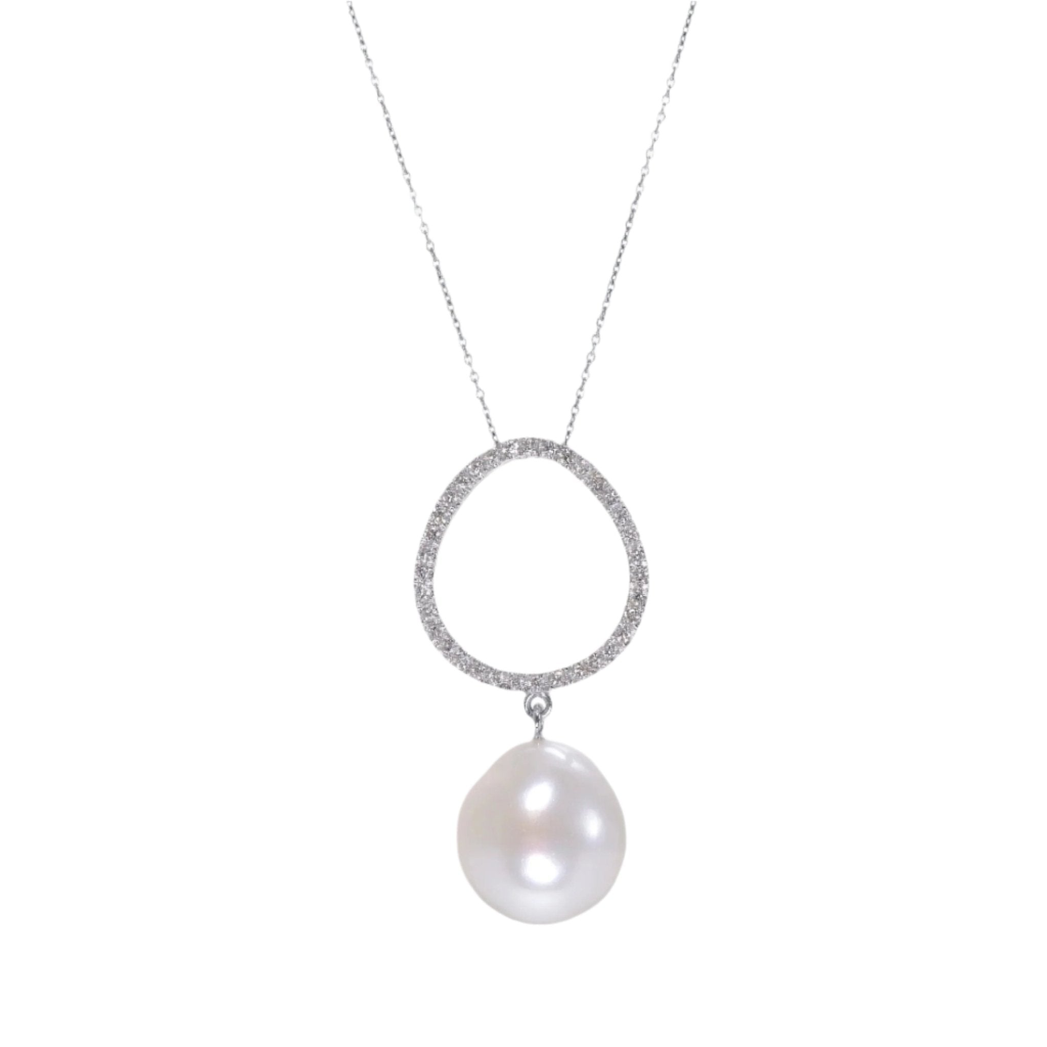 Mimi Milano 18K White Gold Diamond 0.25ct. tw. and Cultured Pearl Pendant Necklace P585C1B - THE SOLIST - Mimi Milano