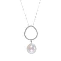 Mimi Milano 18K White Gold Diamond 0.25ct. tw. and Cultured Pearl Pendant Necklace P585C1B - THE SOLIST - Mimi Milano