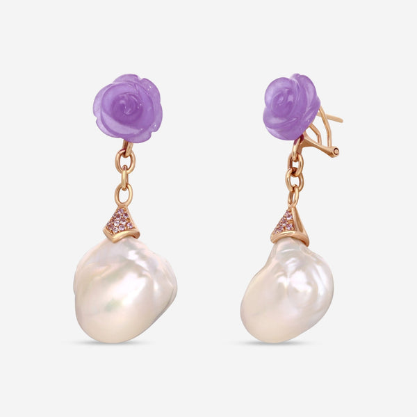 Mimi Milano Boutique 18K Rose Gold, Purple Jade, Pink Sapphire & Pearl Drop Earrings 3MG108 - THE SOLIST - Mimi Milano