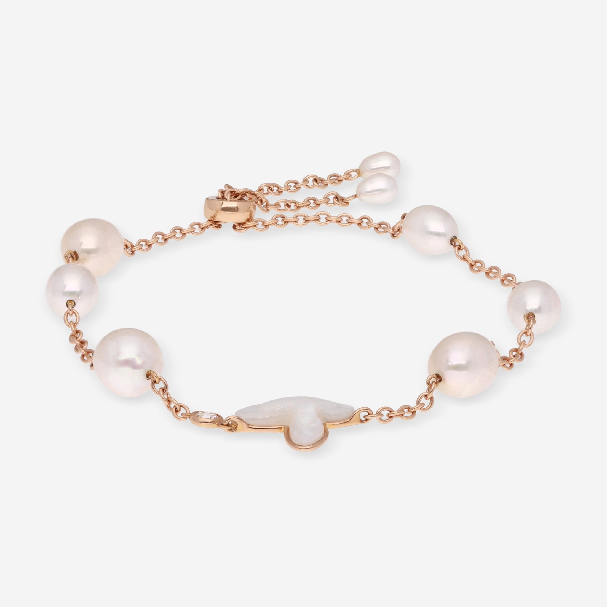 Mimi Milano Freevola 18K Rose Gold, Mother - of - Pearl, Cultured Pearl & Diamond Chain Bracelet BXM112R1M1B - THE SOLIST - Mimi Milano