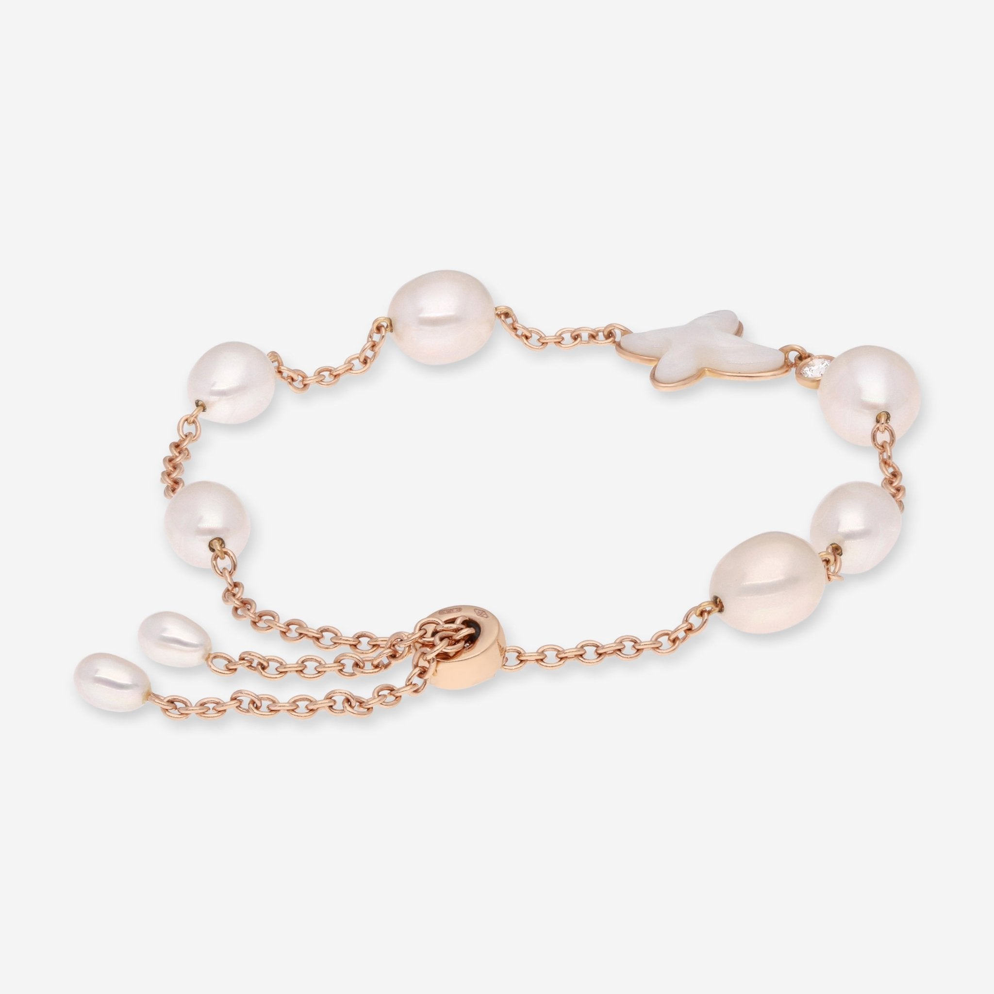 Mimi Milano Freevola 18K Rose Gold, Mother - of - Pearl, Cultured Pearl & Diamond Chain Bracelet BXM112R1M1B - THE SOLIST - Mimi Milano