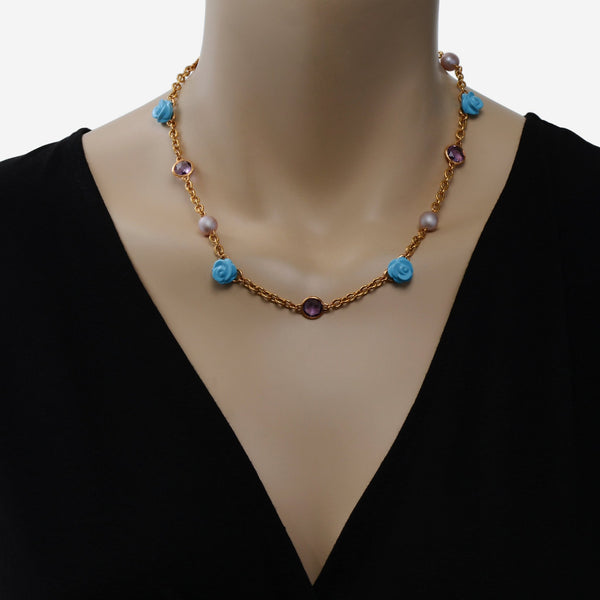 Mimi Milano Grace 18K Yellow Gold, 11.94ct. tw. Turquoise and Amethyst 6.48ct. tw. Princess Necklace C191R3KA - THE SOLIST - Mimi Milano