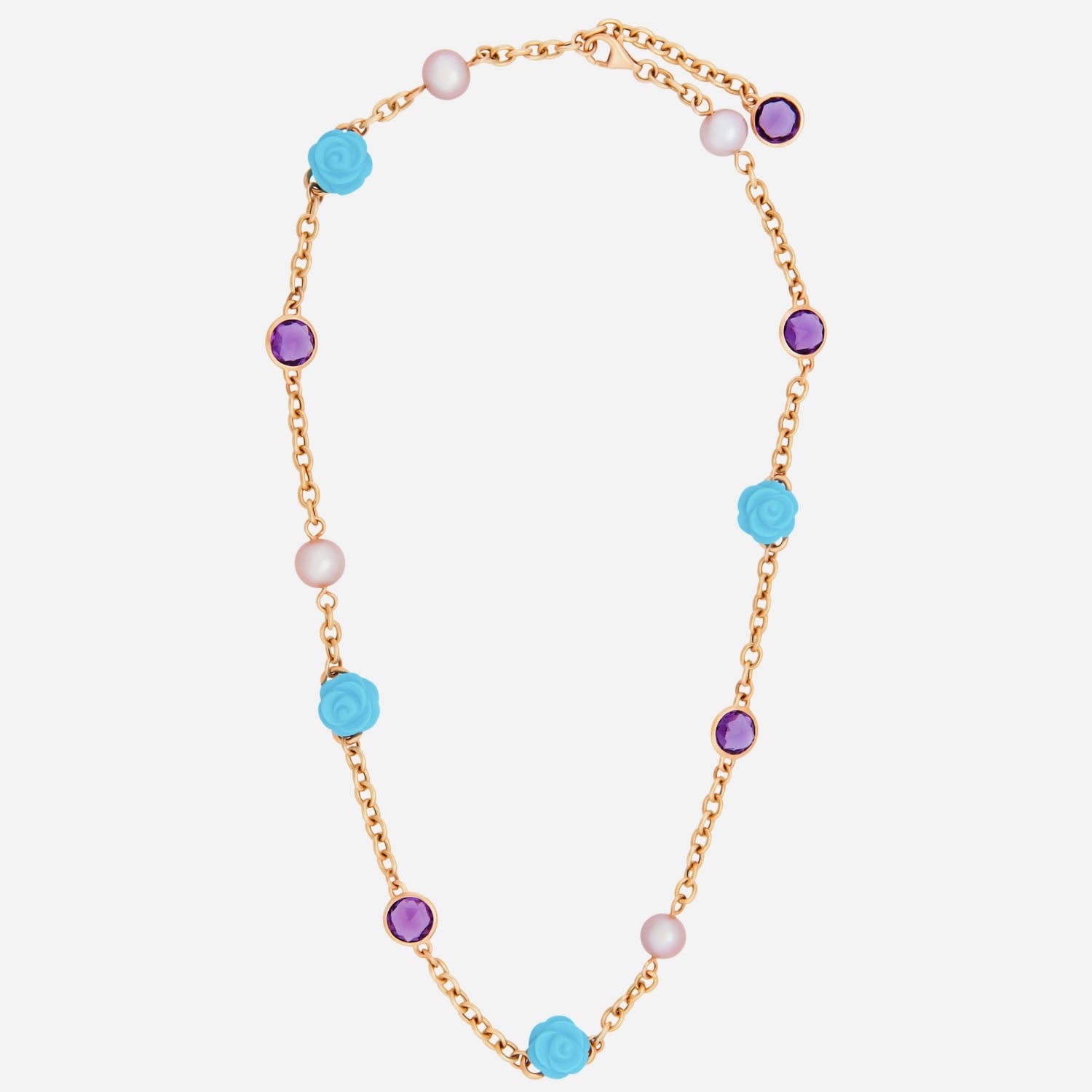 Mimi Milano Grace 18K Yellow Gold, 11.94ct. tw. Turquoise and Amethyst 6.48ct. tw. Princess Necklace C191R3KA - THE SOLIST - Mimi Milano