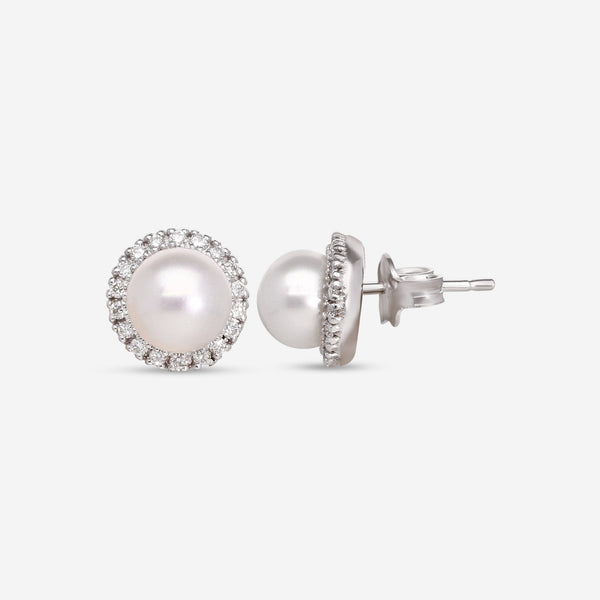 Mimi Milano Happy 18K White Gold, Diamond & White Pearl Stud Earrings OLM306B1B - THE SOLIST - Mimi Milano