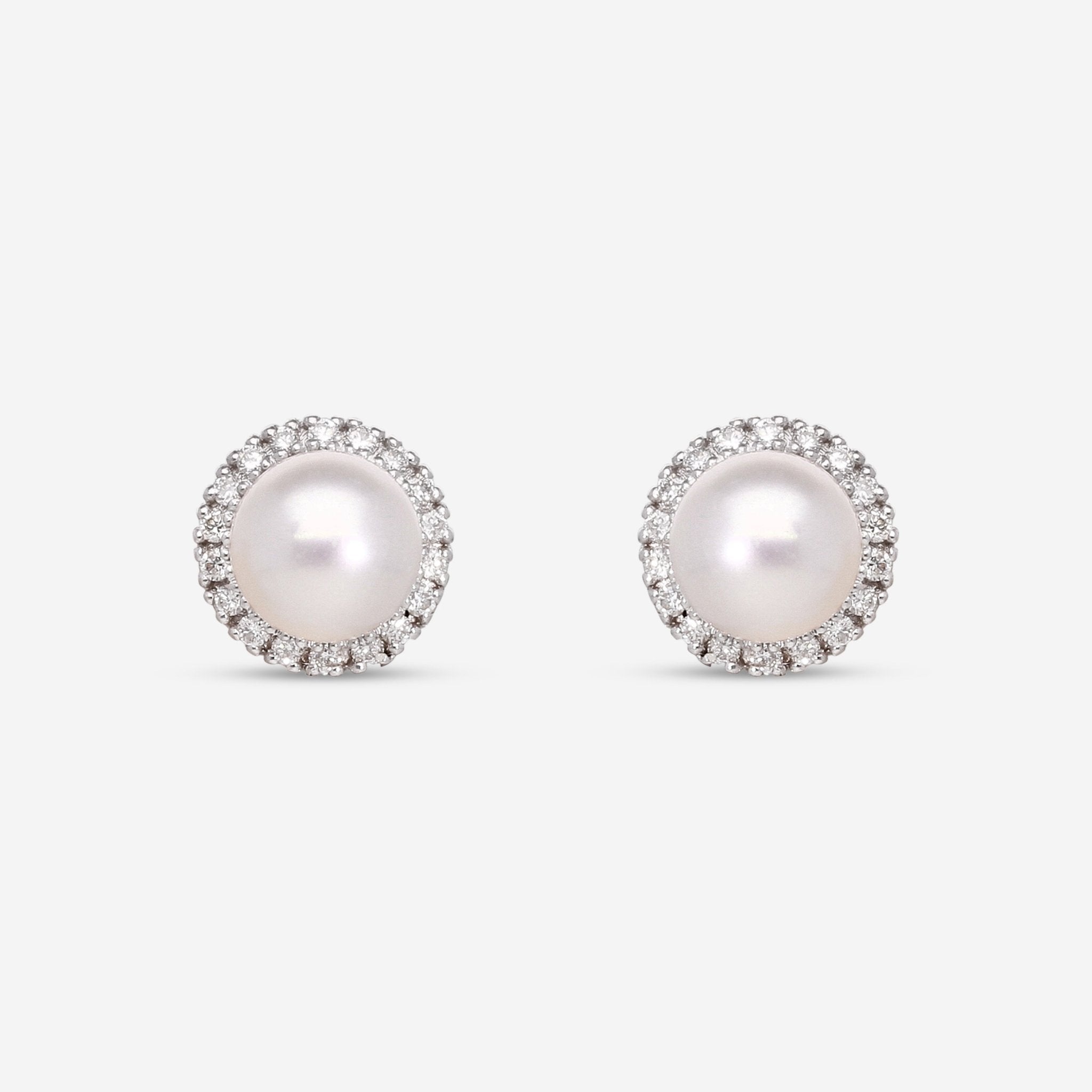 Mimi Milano Happy 18K White Gold, Diamond & White Pearl Stud Earrings OLM306B1B - THE SOLIST - Mimi Milano