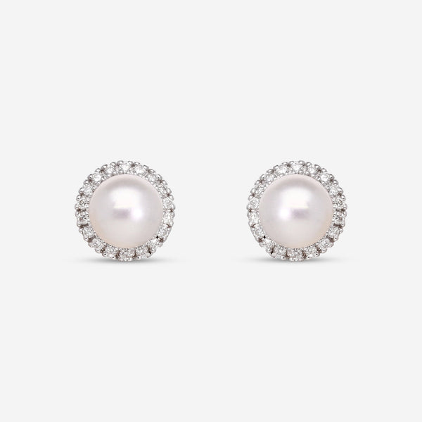 Mimi Milano Happy 18K White Gold, Diamond & White Pearl Stud Earrings OLM306B1B - THE SOLIST - Mimi Milano