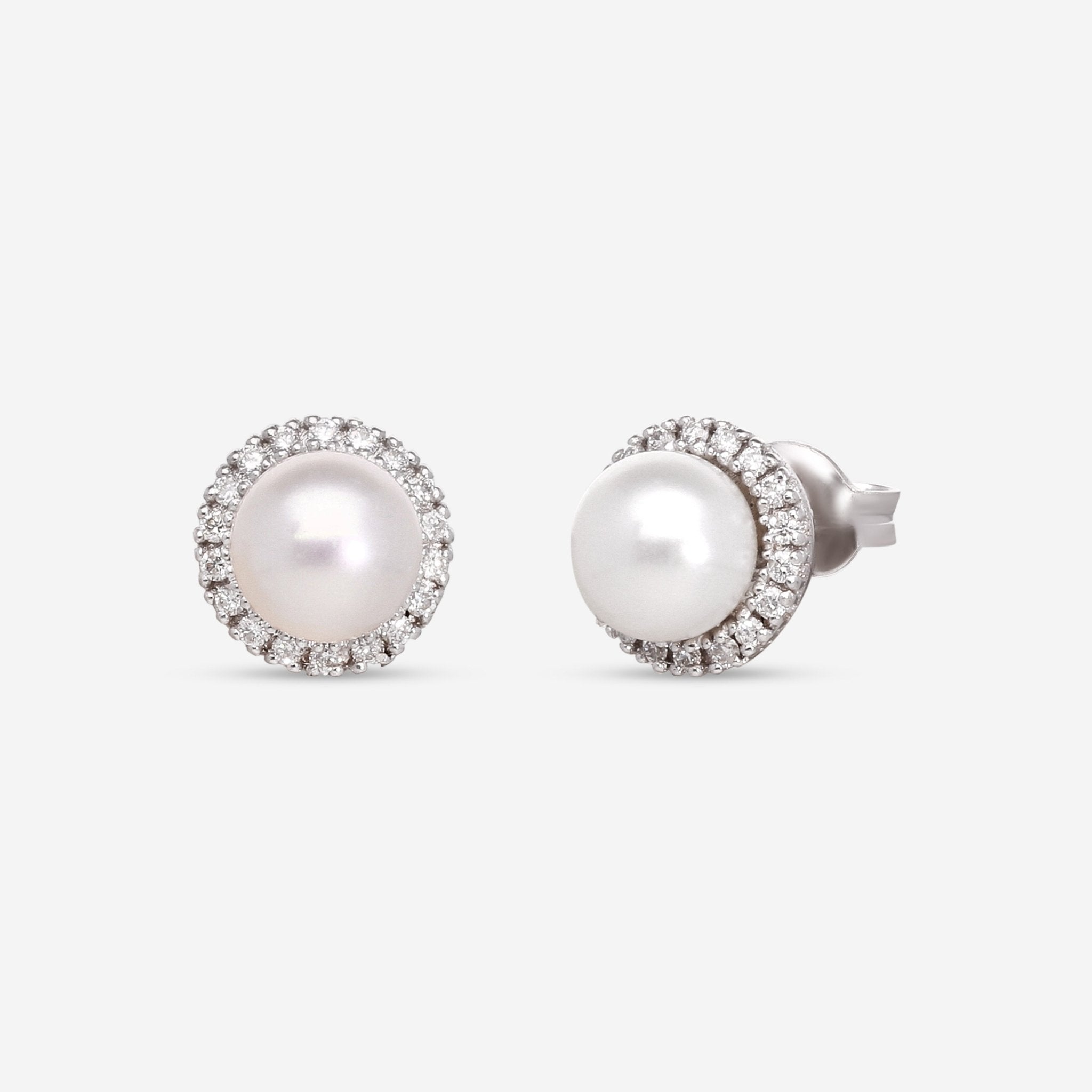 Mimi Milano Happy 18K White Gold, Diamond & White Pearl Stud Earrings OLM306B1B - THE SOLIST - Mimi Milano