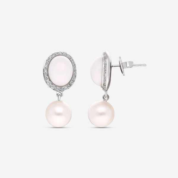 Mimi Milano Leela 18K White Gold, Diamond, White Agate & Pearl Drop Earrings O319C1A1B - PS - THE SOLIST - Mimi Milano