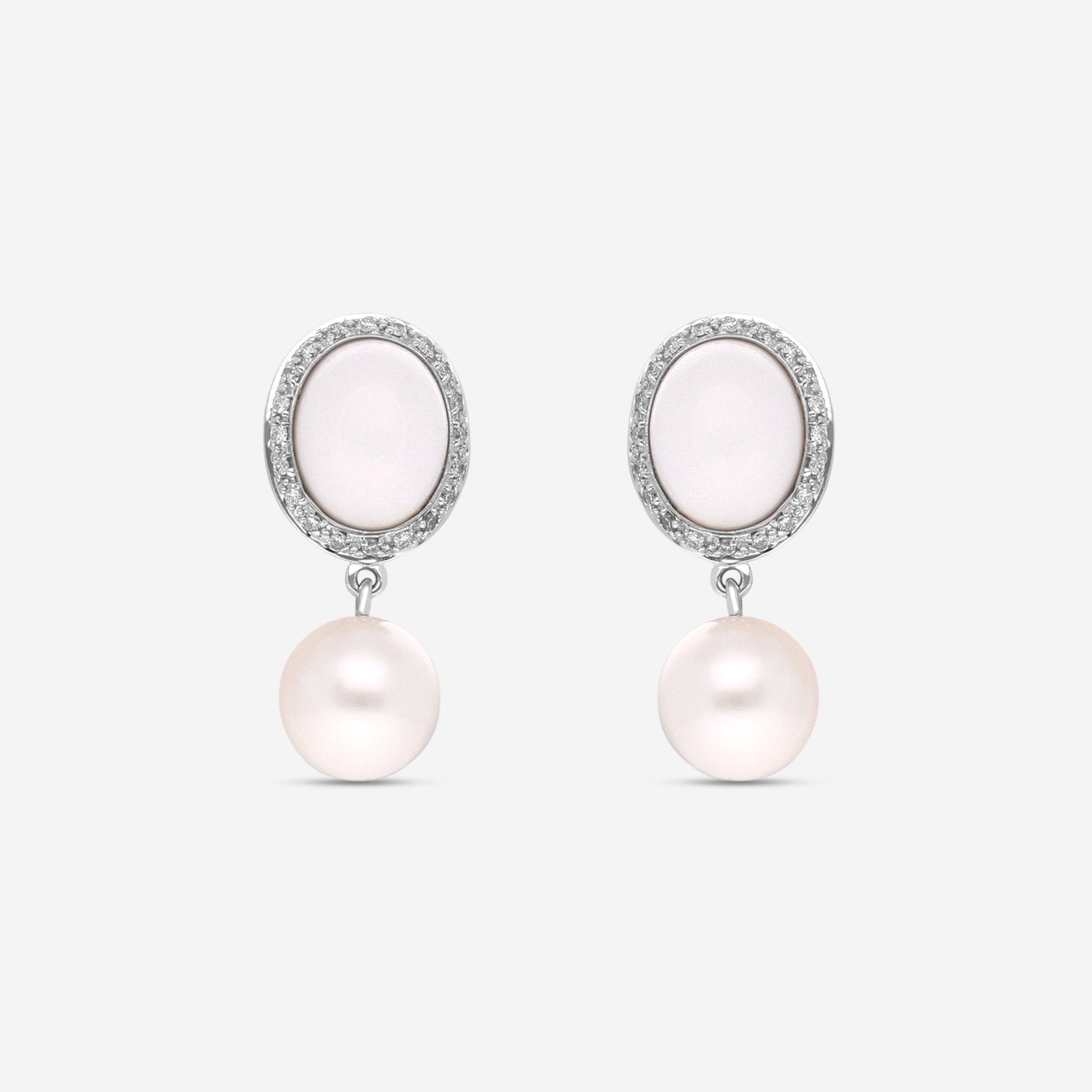 Mimi Milano Leela 18K White Gold, Diamond, White Agate & Pearl Drop Earrings O319C1A1B - PS - THE SOLIST - Mimi Milano