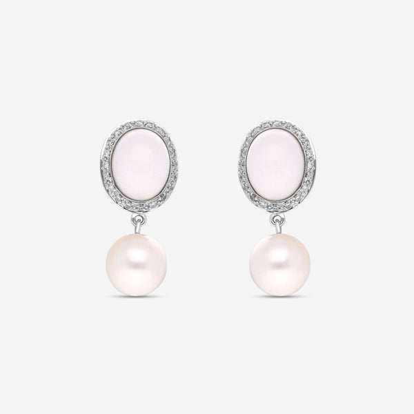 Mimi Milano Leela 18K White Gold, Diamond, White Agate & Pearl Drop Earrings O319C1A1B - PS - THE SOLIST - Mimi Milano