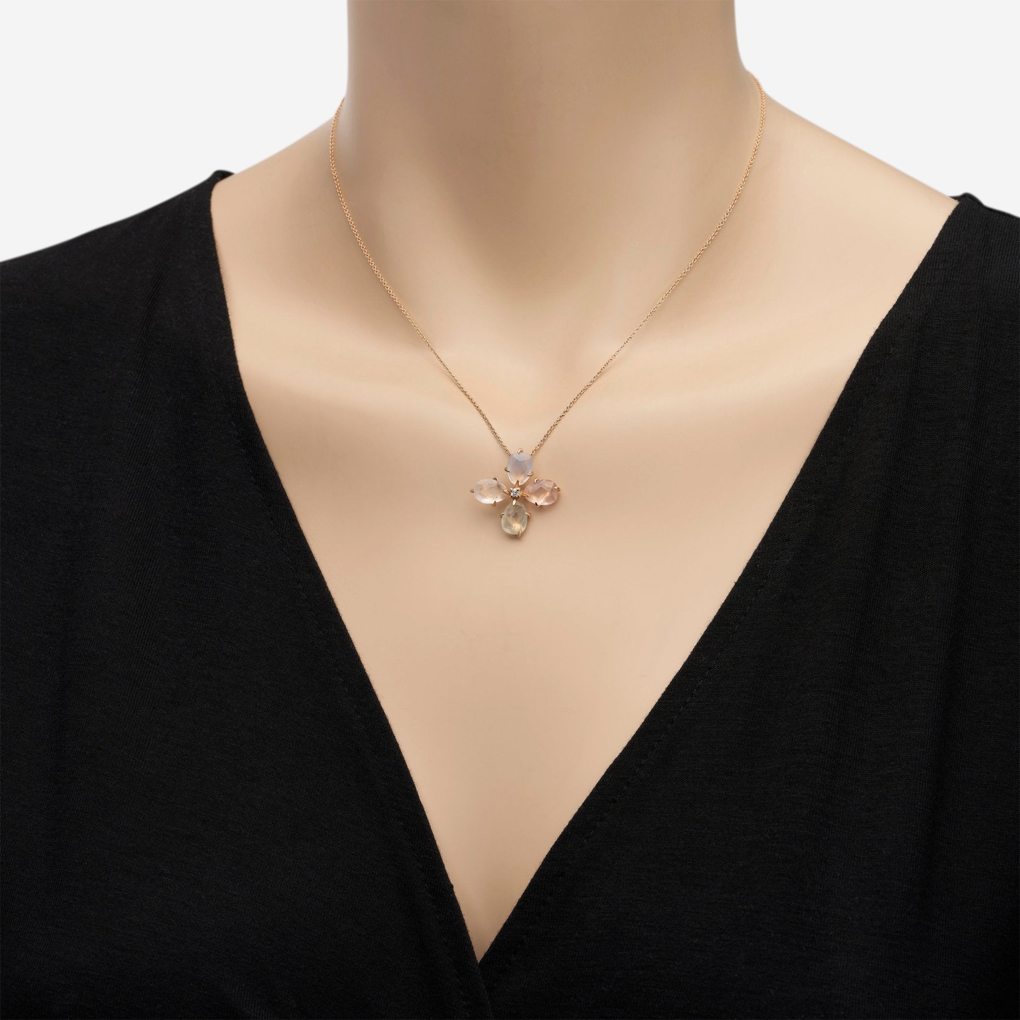 Mimi Milano Mila Primavera 18K Rose Gold, Chalcedony and Milky Rose Quartz Pendant PX901R8XB - THE SOLIST - Mimi Milano