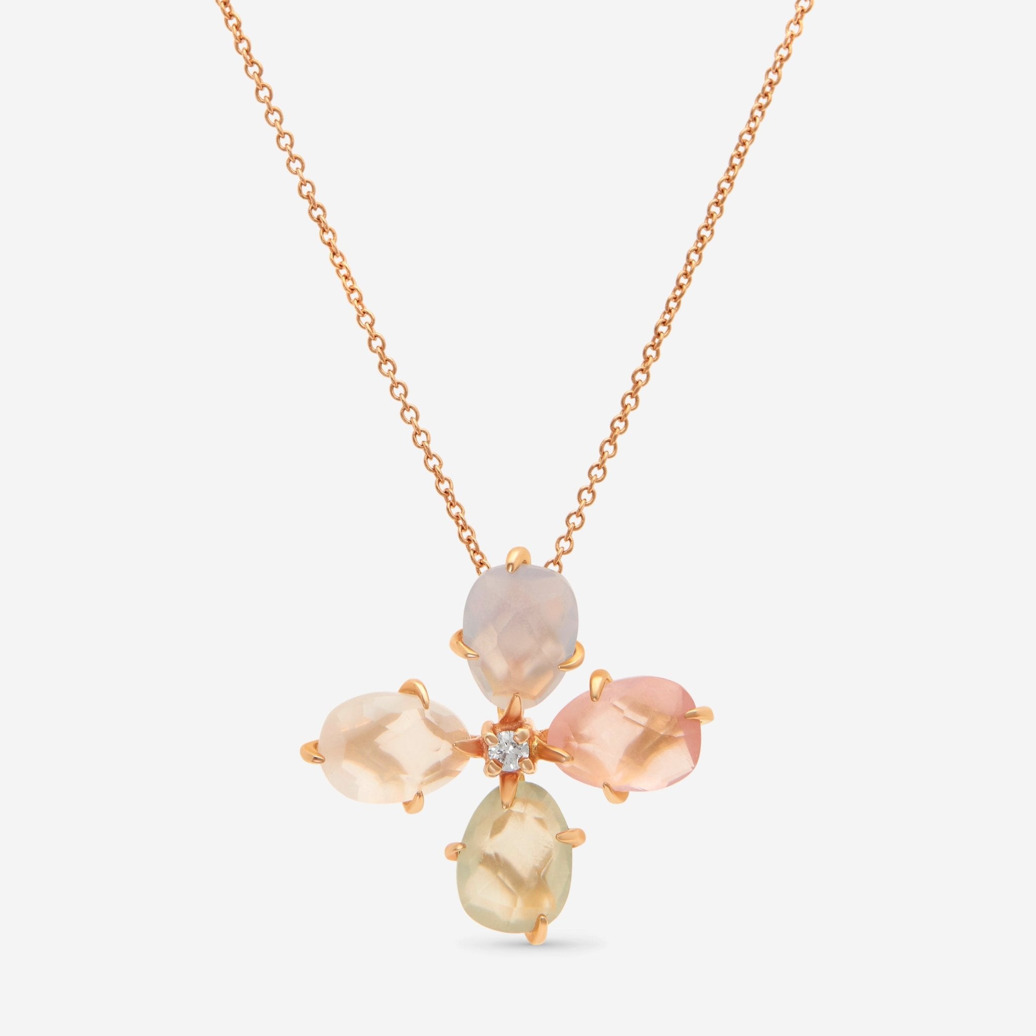 Mimi Milano Mila Primavera 18K Rose Gold, Chalcedony and Milky Rose Quartz Pendant PX901R8XB - THE SOLIST - Mimi Milano