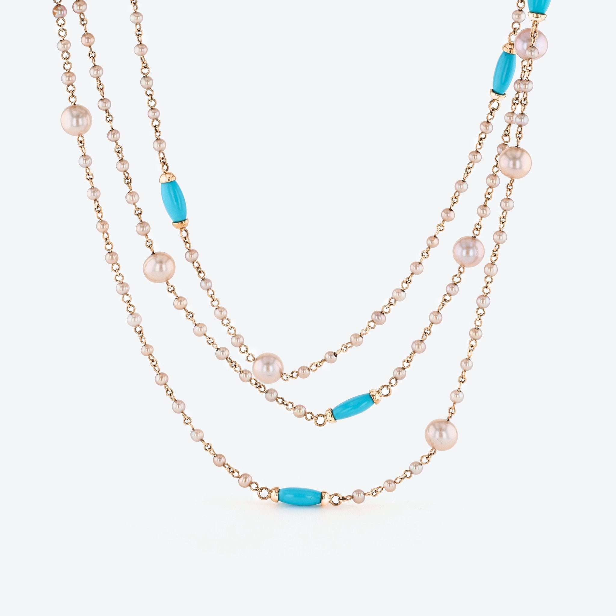 Mimi Milano Nagai 18K Rose Gold, Turquoise and Cultured Pearl Station Necklace C102AVT - THE SOLIST - Mimi Milano