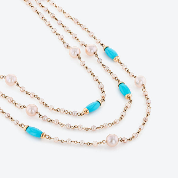 Mimi Milano Nagai 18K Rose Gold, Turquoise and Cultured Pearl Station Necklace C102AVT - THE SOLIST - Mimi Milano